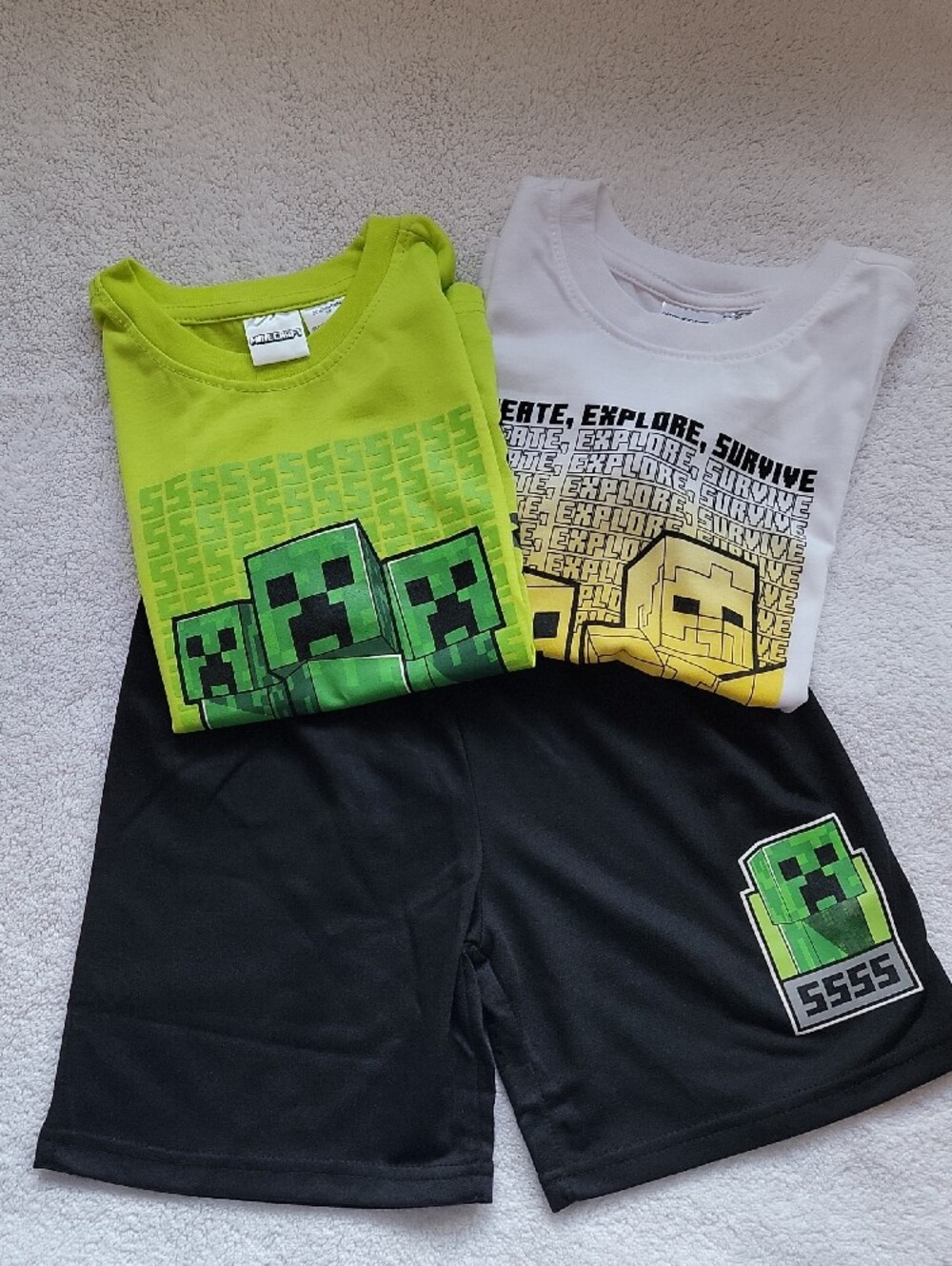 Minecraft Kids 3-Piece Matching Set in Neon Green and Black Size 4/5